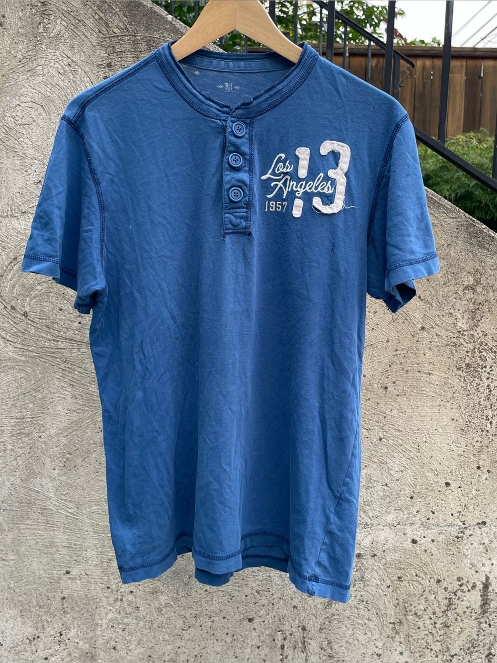 Y2k blue Los Angeles 13 embroidered henley shirt size medium
